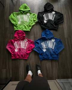 Streetwear lourd en détresse sweat à capuche zippé et pantalon de survêtement 100% coton hommes personnalisé lavé à l'acide ensembles de survêtement Vintage - Product Image 4