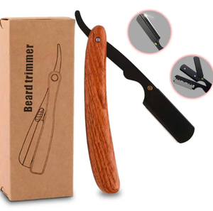 Maquinilla de afeitar recta de acero inoxidable portátil al por mayor, mango de madera para hombres, afeitado, depilación corporal, barberías, uso doméstico - Product Image 3