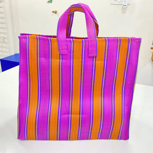 Bolsas de playa y cosméticos recicladas con telar manual de moda respetuosas con el medio ambiente personalizadas estuches de compras a rayas tejidos de plástico con cremallera reutilizables - Product Image 1