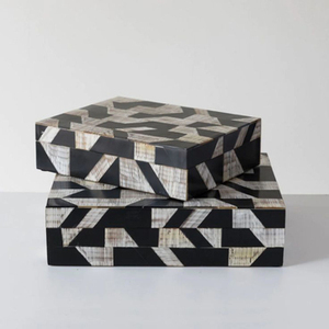 <b>Wooden</b> Jewellery Storage <b>Box</b> Set of 2 Different Sizes Bone Inlay Black Color <b>Watch</b> and Earring <b>Box</b> With Top Quality - Product Image 2