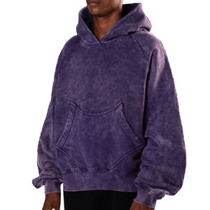 เสื้อฮู้ดดี้ผู้ชายคุณภาพสูงทรงหลวมแบบมีซับใน ล้างสีแบบแอซิดวอช ป้องกันลม ระบายอากาศได้ดี สีพื้น เป็นมิตรกับสิ่งแวดล้อม รับสั่งทำพิเศษ - Product Image 3