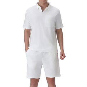 Ensemble de survêtement d'été en coton de haute qualité personnalisé pour hommes, ensemble de jogging respirant, t-shirt à col rond et short, ensemble 2 pièces pour hommes - Product Image 1