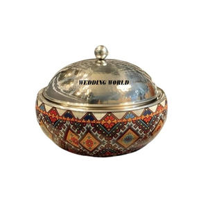 Última colección de olla caliente de metal con cúpula de madera, cazuela de diseño de forma redonda, mesa de lujo, venta al por mayor, calentador de alimentos de metal - Product Image 4