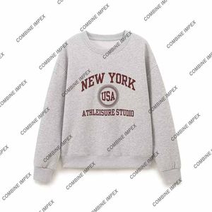 Sudadera cómoda de moda con apliques de impresión gráfica frontal bordado Unisex algodón polar cuello redondo pulóver moda Streetwear - Product Image 3