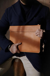 Housse pour ordinateur portable en cuir véritable, légère et faite à la main, sac de protection élégant pour bureau, voyage, travail, étude quotidienne - Product Image 5