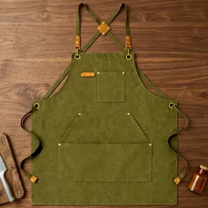 Classic Eco-Friendly Green Canvas Sleeveless Bib <b>Apron</b> with Multiple Pockets for <b>Cooking</b> Daily Use - Product Image 1