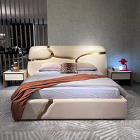 Lit double de luxe léger avec simplicité Villa moderne Home Design Chambre à coucher principale Lit fissuré Ensemble de chambre à coucher Meubles