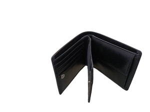 Portefeuille à deux volets en cuir noir véritable de haute qualité pour hommes Design bohème minimaliste broderie RFID bloquant Polyester ouvert - Product Image 4