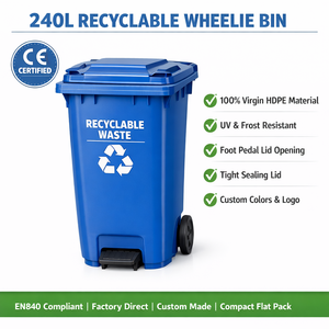 Contenedor de <span class=keywords><strong>Basura</strong></span> Ecológico de 240L para Áreas Públicas Exteriores con Logotipo Personalizado, HDPE Resistente con Tapas, Tapón de Drenaje y Ruedas con Freno - Product Image 5