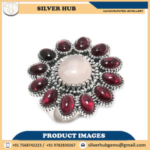 แหวนเพชรเม็ดเล็กสีโรสควอตซ์และโกเมน925แข็งสีเงินสเตอร์ลิงเครื่องประดับอัญมณีขายส่ง - Product Image 2