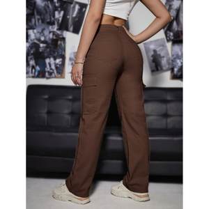 Jeans de Mezclilla Cargo para Mujer, Cintura Alta, Color Marrón, Elásticos, Multibolsillos, Estilo Urbano, Modernos, Duraderos, Ecológicos - Product Image 3