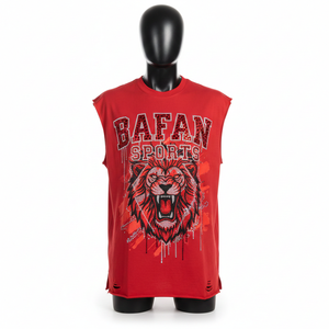 Camiseta 100% algodón para hombre, corte holgado, estampada, sin mangas, de jersey de algodón, suave, con logo de diamantes de imitación termoadhesivos, estilo streetwear. - Product Image 6