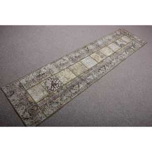 พรมตุรกีขนาด 1.9x8 ฟุต, พรมวินเทจแบบยาว, พรมขอบสีน้ำตาลเทา - Product Image 2