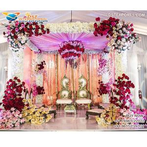 Chaises de mariage royal design feuille Mandap Vidhi chaises style moderne extérieur en bois décor de mariage indien plus jolie chaise Vidhi Mandap - Product Image 1