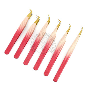 Pince à épiler professionnelle en acier inoxydable pour extensions de cils, volume russe, à angle de 45°, avec pointes en fibre, couleur pailletée, antidérapante, vente en gros - Product Image 6