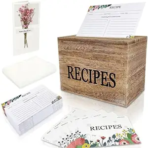 Recipe Box Recipe Card 100 Size 4X6 With 16 Dividers 1 Conversion Card 100 Card Protector Rustic Wooden Box Storage Set