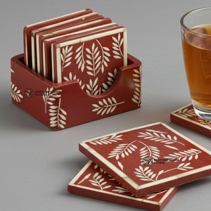 Ensemble de sous-verres carrés de luxe Addy Mehar Global indiens faits à la main, en os blanc et brun foncé, épaisseur 3 mm, écologiques, durables et réutilisables - Product Image 3