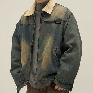 Razorts International Men's <b>Denim</b> Jacket Medium Wash Cotton Polyester Casual Winter <b>Coat</b> With Shearling Collar - Product Image 4