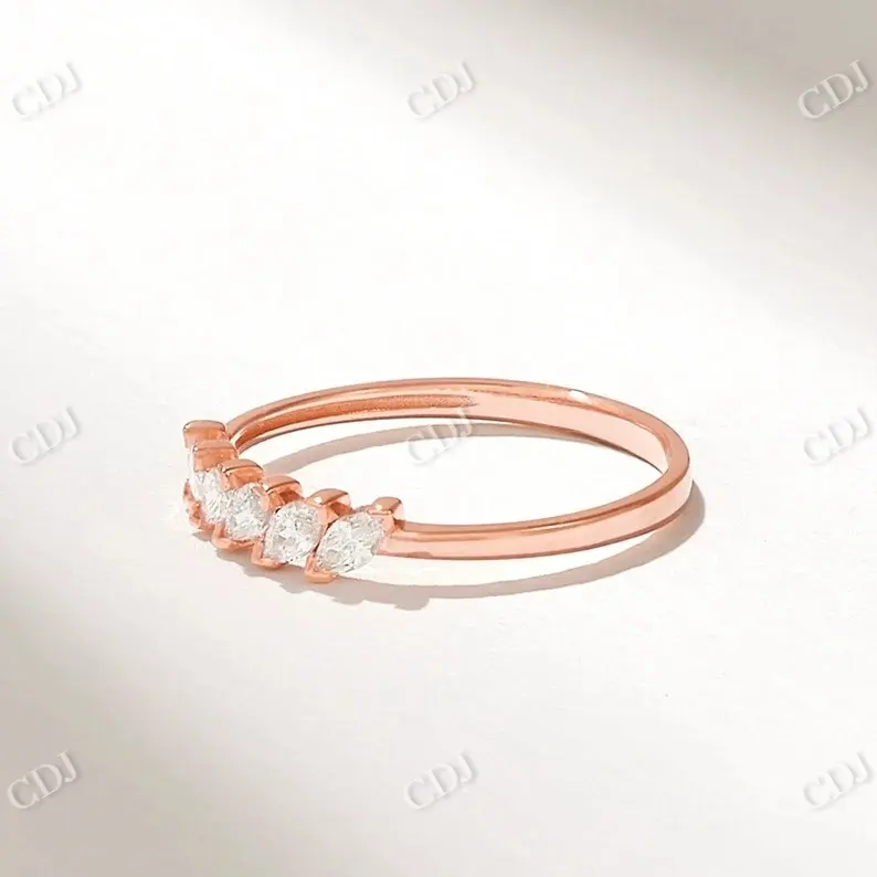 Anillo de diamante de laboratorio de corte Marquesa inclinado de oro rosa de 14 quilates único, anillos mínimos para mujer, fabricación de anillos de alta calidad en la India
