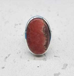 925 argent Sterling massif superbe bague en pierres précieuses Rhodochrosite bague en pierre ovale fabriquée à la main avec diamant perle bijoux réglables - Product Image 3