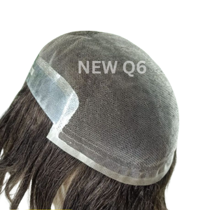 ระบบผมทดแทนคุณภาพสูง Q6 แบบปิดหน้าผากด้วยลูกไม้สำหรับผู้ชาย ผมอินเดียแบบลอนลึก ผิวบาง PU ผมแท้แบบเรมี่ ฟอกสี ผมหยิกตรง - Product Image 1