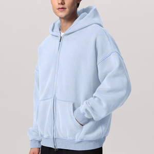 Sweat-shirts à capuche zippés pour hommes, en gros, lourds, délavés, 100% coton, sweat-shirts à capuche zippés délavés à l'acide pour hommes - Product Image 3