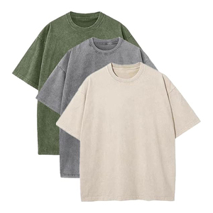 High Street Style Hombres Lavado con ácido Camisetas de hombro caído de gran tamaño 100% Algodón Peso pesado Ajuste suelto 300 GSM - Product Image 1