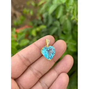 Colgante de Corazón de Plata 925 con Topacio Azul y Diamantes con Baño de Rodio, Colgante Religioso de Oro Rosa, Joyería de Oro - Product Image 2