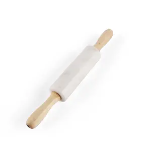 Rodillo de mármol blanco, rodillo de mármol con asas de madera, rodillo de mármol de piedra - Product Image 2