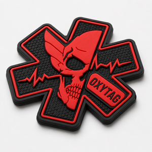 Oxytag 3D Rubber Patch <b>Skull</b> Cross Red Black Embossed Sew-On Patch Wholesale Rate OEM Custom PVC Rubber Patches Cheap price - Product Image 6