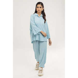 Camisa de Punto Azul para Mujer, Teñida con Mezcla de Colores, Transpirable - Product Image 3