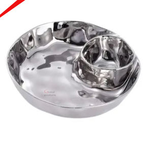 High Quality Shiny <b>Silver</b> Finished Chip and Dip Serving <b>Bowl</b> for Restaurant - Product Image 5