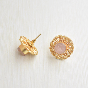 Boucles d'oreilles en perles de laiton en gros, boucles d'oreilles en pierre organique, finition en laiton satiné, design bohème chic, qualité d'exportation en vrac - Product Image 2