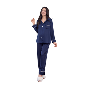 Ensemble en soie respirante à manches longues bleu foncé B862 pour femmes enceintes - Soie de haute qualité absorbant la transpiration - Product Image 1