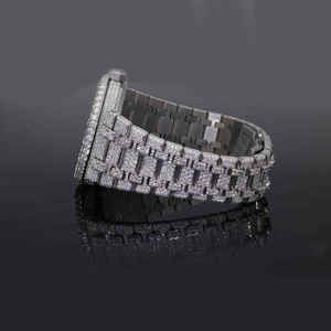 Relojes de pulsera ostentosos de lujo de alta calidad para hombre totalmente diamante helado en oro plata estilo Hip Hop banda de acero inoxidable nueva India - Product Image 3