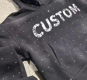 Winter Print Sizes Rhinestone Hoodies Custom Logo Sweatshirt Street Wear French Terry 100% Cotton Pullover Rhinestone Hoodies - Product Image 3