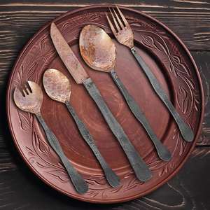 High Quality Premium Brass Cutlery Spoon Set Stainless Steel Handle Low <b>Price</b> Knife Fork Gold Color - Product Image 3