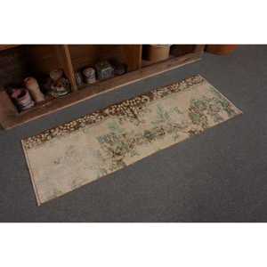 Alfombra turca Vintage 1,7X5 pies Beige Marrón Lana hecha a mano Área grande con diseño de retazos para la habitación de los adolescentes Pasillo Respaldo de látex - Product Image 5