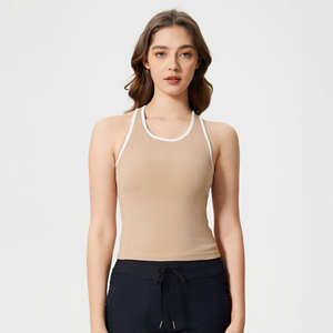 Débardeur de gymnastique rembourré sans manches à contraste de couleur pour femmes vente en gros nouveau printemps coupe ajustée côtelé sans couture hauts de yoga fitness - Product Image 2