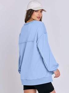 Sudadera Holgada Informal de Otoño para Mujer, con Capucha, Estilo Henley, Azul Claro, Manga Larga, Botones en la Parte Delantera, Suave y Cómoda - Product Image 4