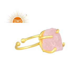 Anillo apilable de piedras preciosas de cuarzo rosa Natural chapado en oro de 18 quilates de plata esterlina superventas, joyería fina Demi para mujer - Product Image 1