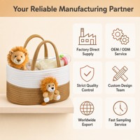 Panier de rangement ovale en corde de coton pour animaux en peluche personnalisés avec poignées, organiseur pour la crèche, les voyages, les couches de bébé