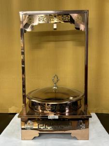 ซุป Chafer คุณภาพสูงฝาแก้วสแตนเลสกระจกตกแต่งทองอุ่นอาหารม้วนด้านบนเตาบุฟเฟ่ต์ chafing จาน chaf - Product Image 2