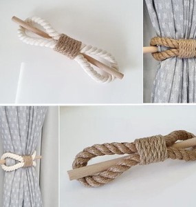 Tie Backs Rustic Holdbacks for Drapes, Cotton Jute Rope with Wood Club, Natural Boho Decorative - Product Image 2