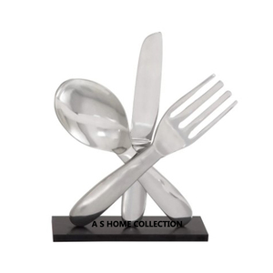 Sculpture moderne en aluminium argenté représentant des ustensiles de cuisine, statue décorative pour la maison, centre de table, pièce d'art, idée cadeau unique - Product Image 1