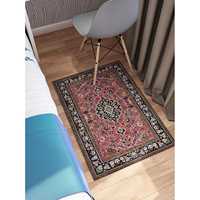 Tapis en velours de laine imprimé patchwork oriental, design traditionnel turc écologique avec envers en latex