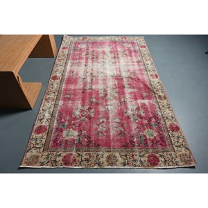 Alfombra clásica de lana rojo Beige de 4,9x8 pies hecha a mano turca área grande área rectangular abstracta para pasillo alfombra de habitación látex de 10mm - Product Image 1