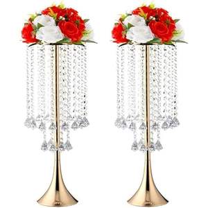 Belle décoration de mariage en cristal lustre de sol pièce maîtresse support d'arrangement de fleurs pour les fournitures de fête d'événement - Product Image 1