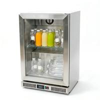 Réfrigérateur à bouteilles sous comptoir en acier inoxydable avec porte vitrée pour bière, eau et desserts, idéal pour bar domestique ou commercial