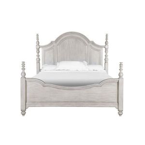 Cama clásica wheathered Blanco Pintado madera maciza de caoba King size-Muebles de madera antiguos Fabricación hecha a mano de Jepara - Product Image 2